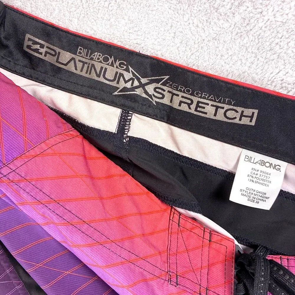 VTG Billabong Board Shorts Men 38 Purple Platinum Vaporwave Stretch Beach Y2K
